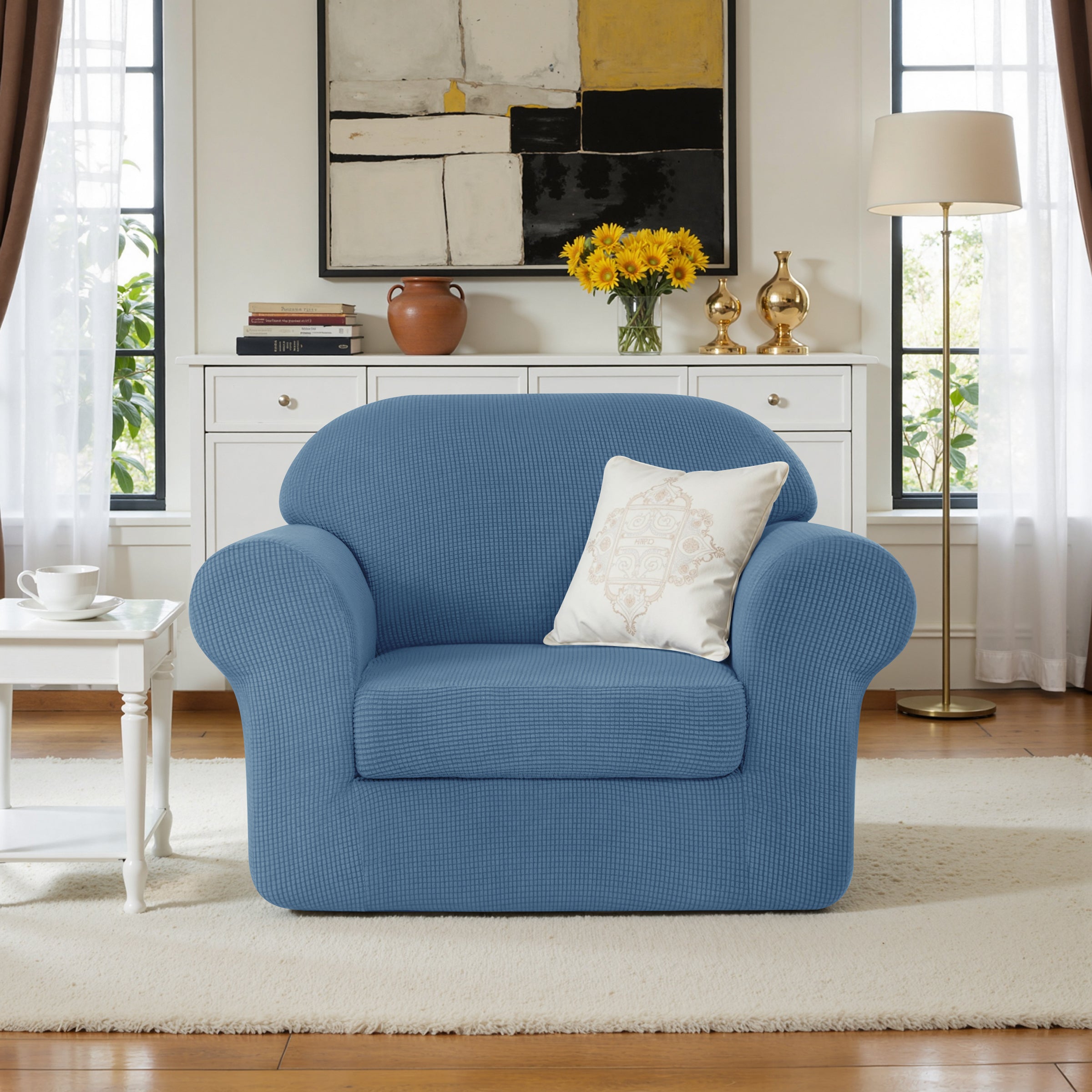 Subrtex Textured Grid Stretch Sofa Cover Couch Slipcover with Separate Cushion Cover