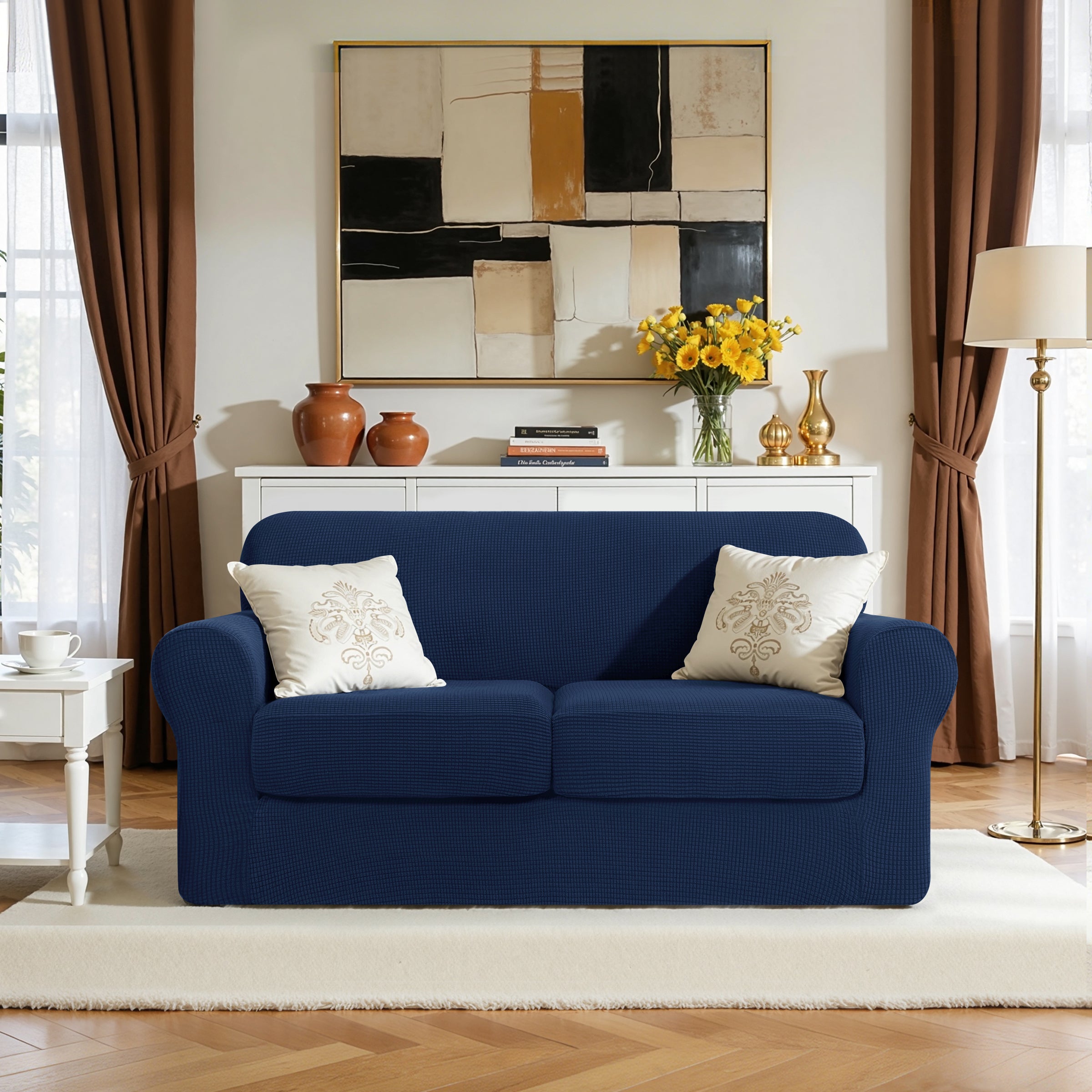 Subrtex Textured Grid Stretch Sofa Cover Couch Slipcover with Separate Cushion Cover
