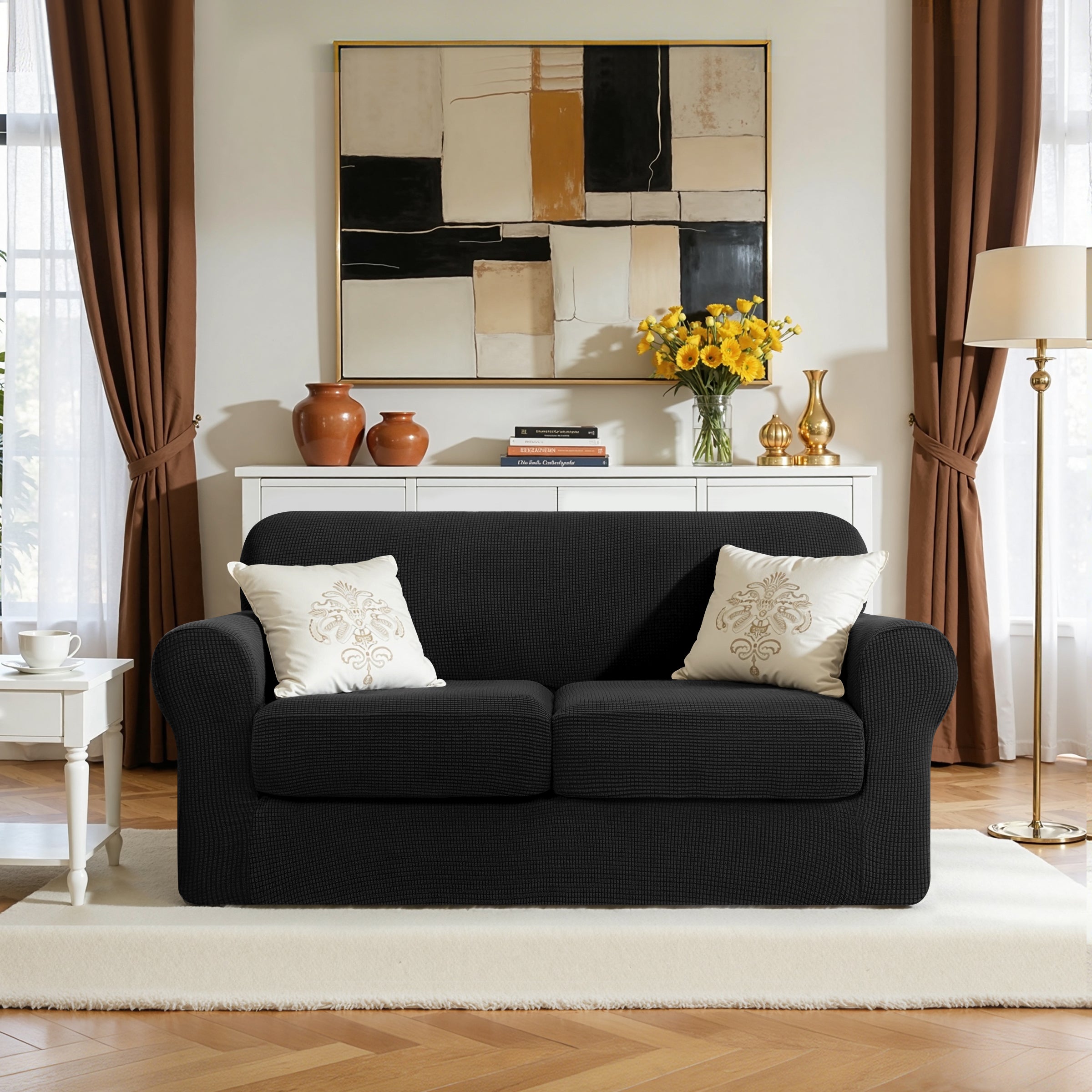 Subrtex Textured Grid Stretch Sofa Cover Couch Slipcover with Separate Cushion Cover