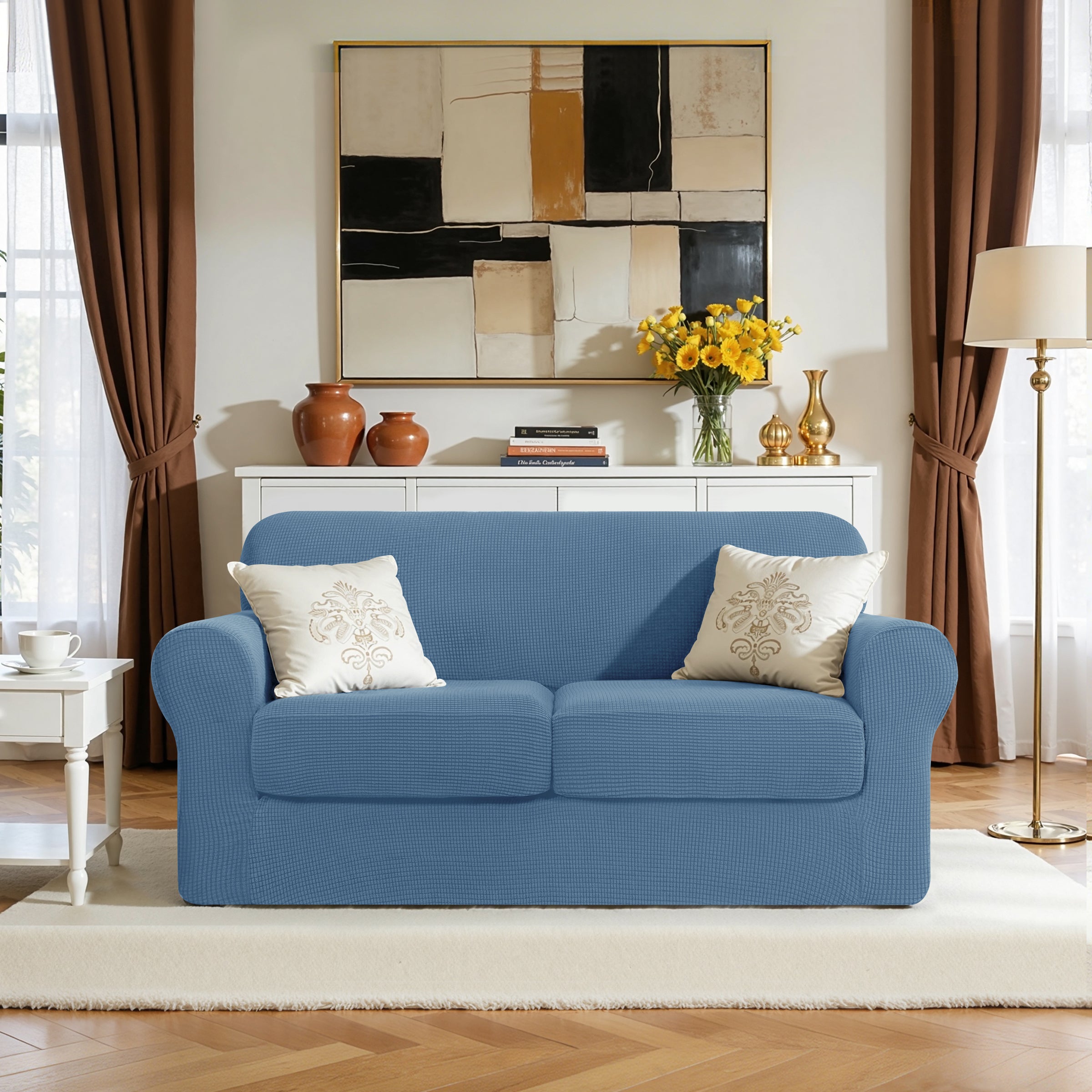 Subrtex Textured Grid Stretch Sofa Cover Couch Slipcover with Separate Cushion Cover