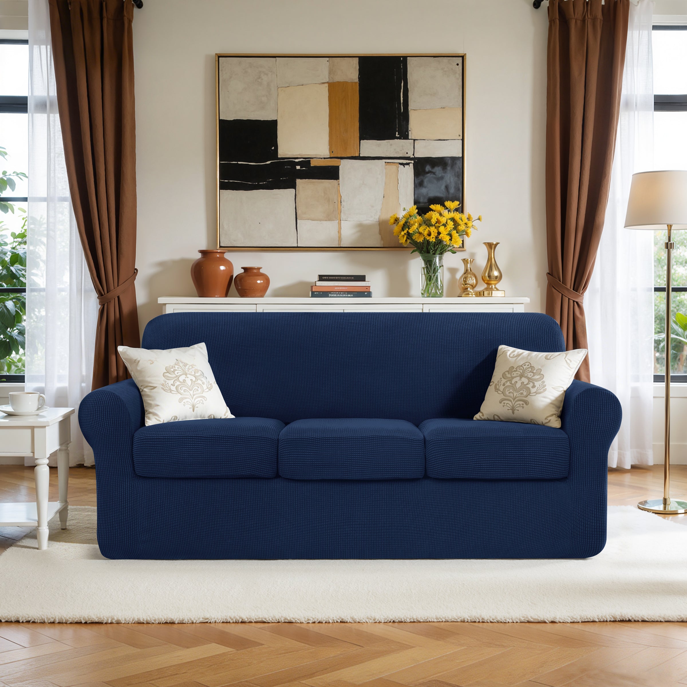 Subrtex Textured Grid Stretch Sofa Cover Couch Slipcover with Separate Cushion Cover