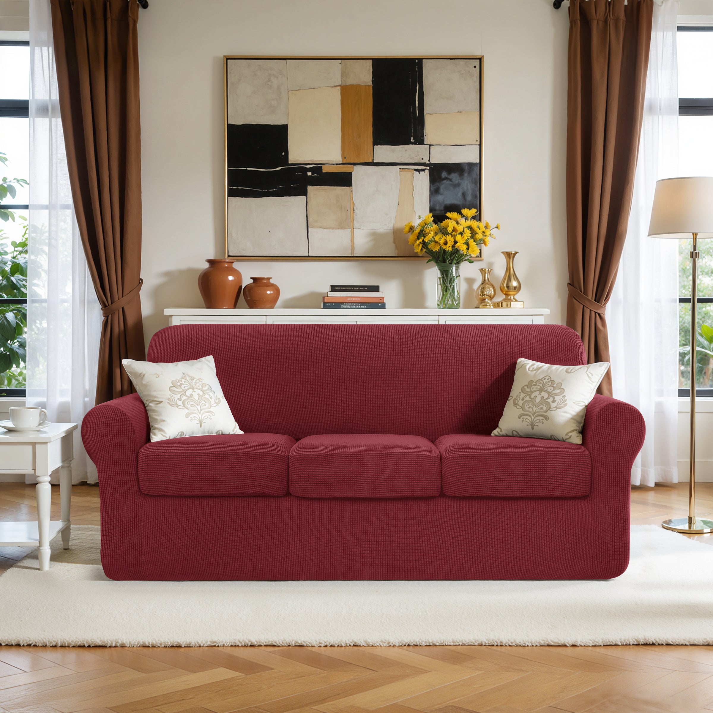 Subrtex Textured Grid Stretch Sofa Cover Couch Slipcover with Separate Cushion Cover