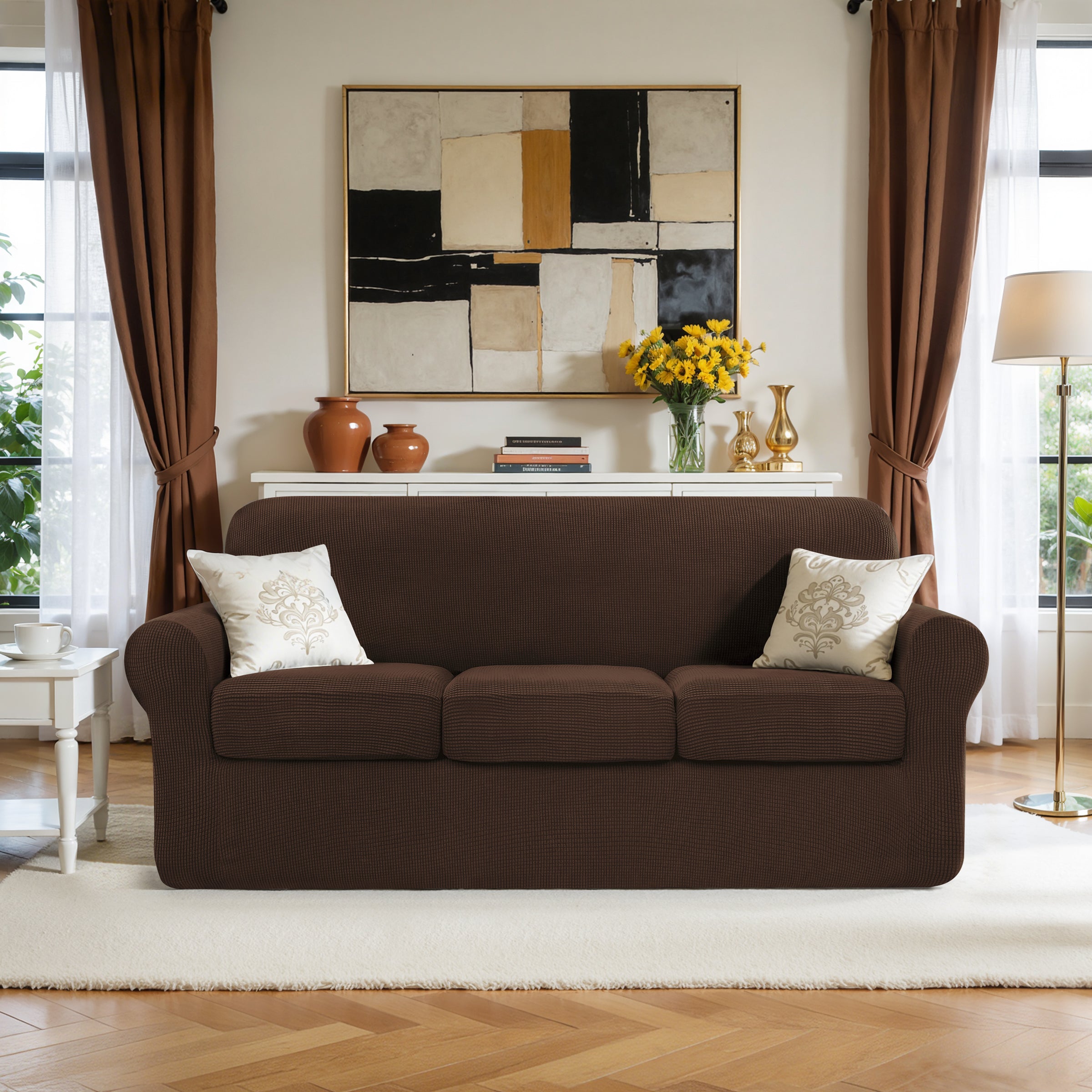 Subrtex Textured Grid Stretch Sofa Cover Couch Slipcover with Separate Cushion Cover