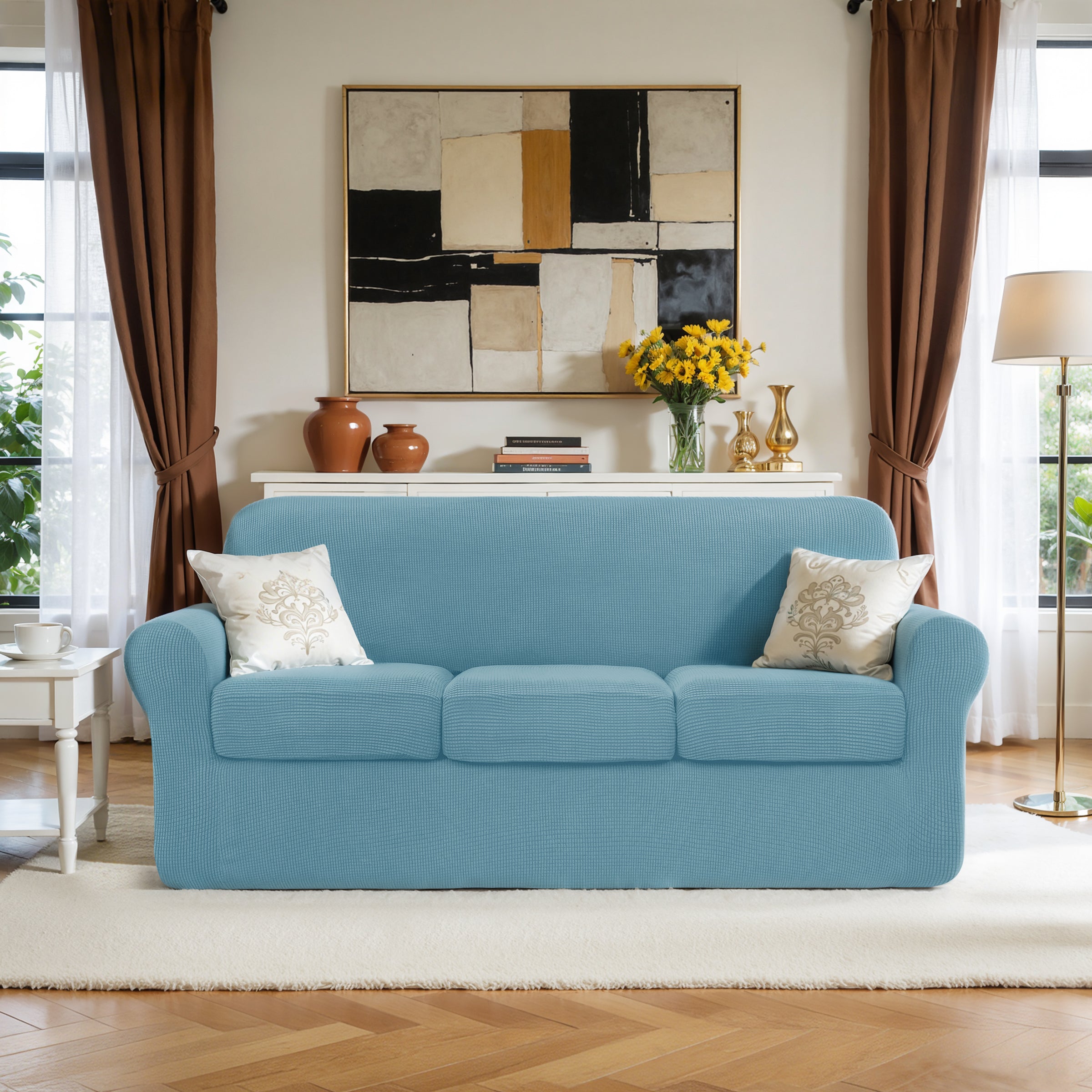 Subrtex Textured Grid Stretch Sofa Cover Couch Slipcover with Separate Cushion Cover
