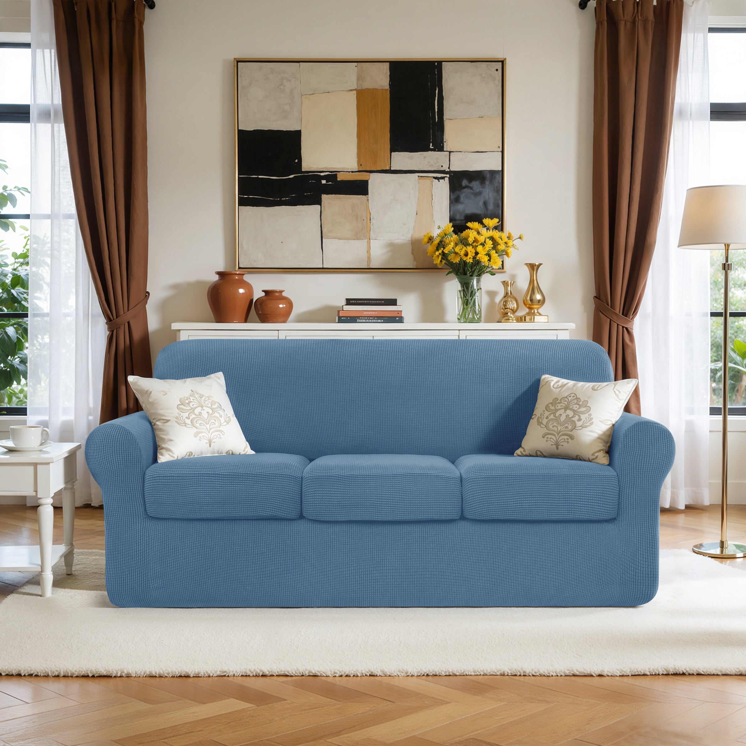 Subrtex Textured Grid Stretch Sofa Cover Couch Slipcover with Separate Cushion Cover