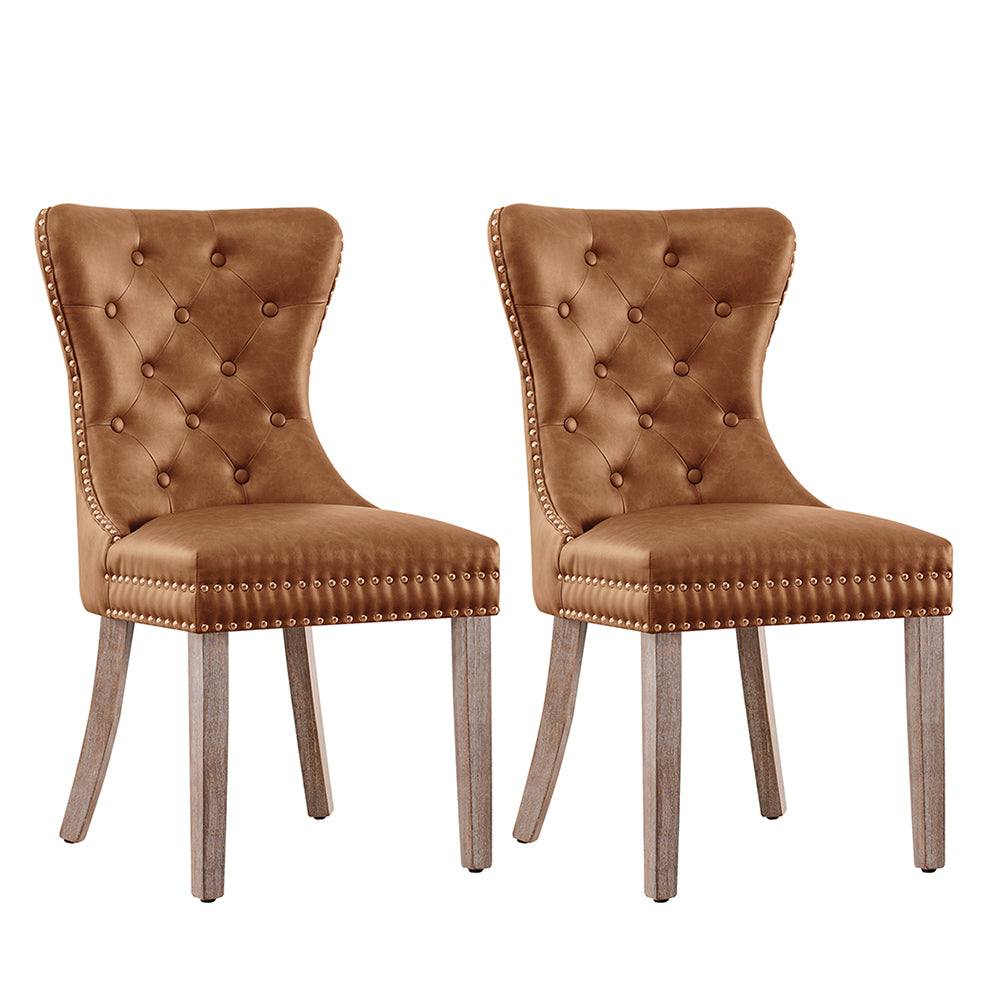 2pk Button-Tufted Nailhead PU Dining Chairs