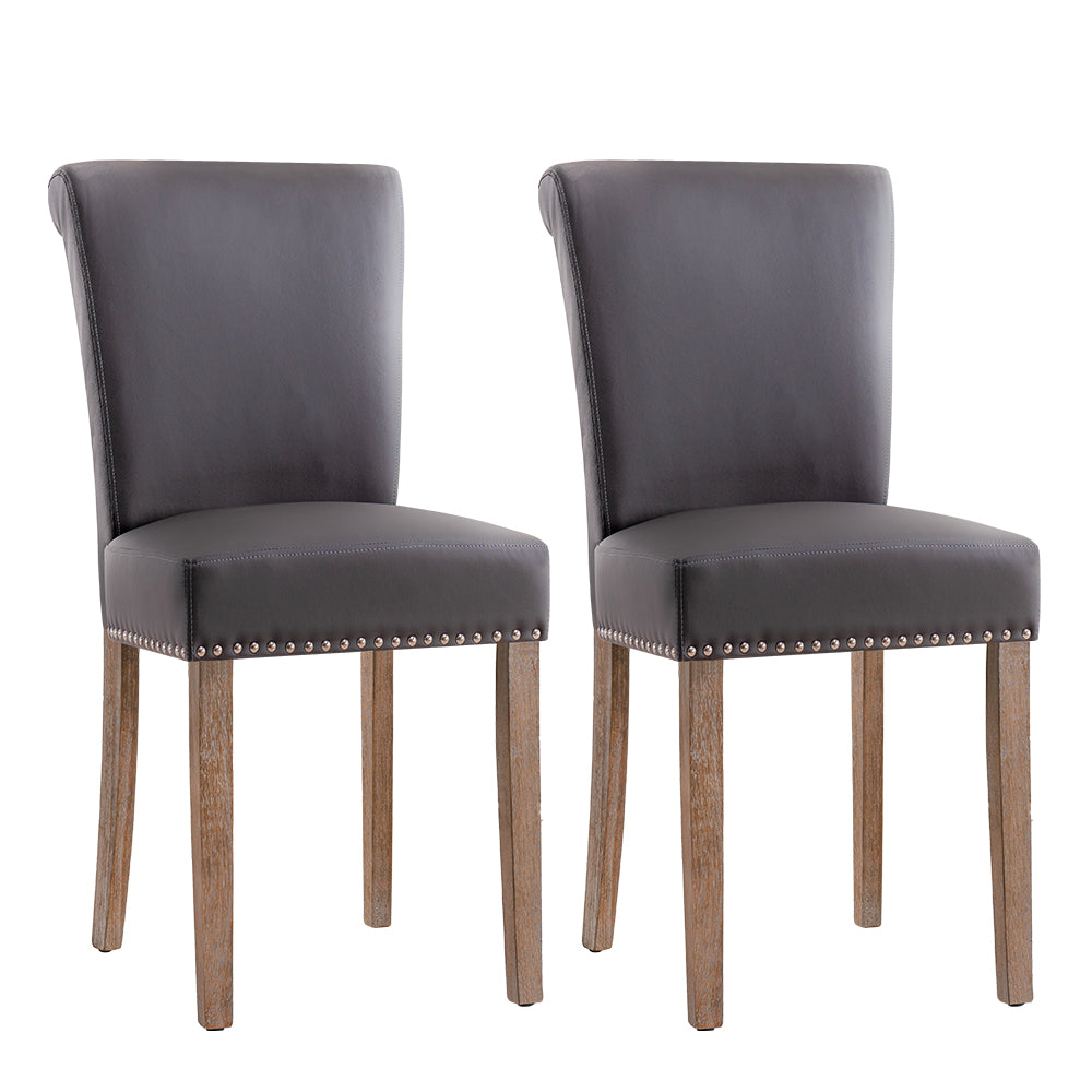 2pk Contemporary Nailhead PU Dining Chairs