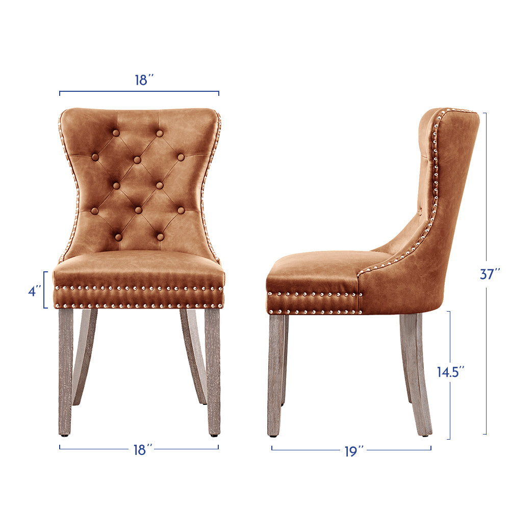 2pk Button-Tufted Nailhead PU Dining Chairs