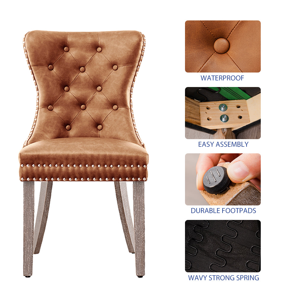 2pk Button-Tufted Nailhead PU Dining Chairs