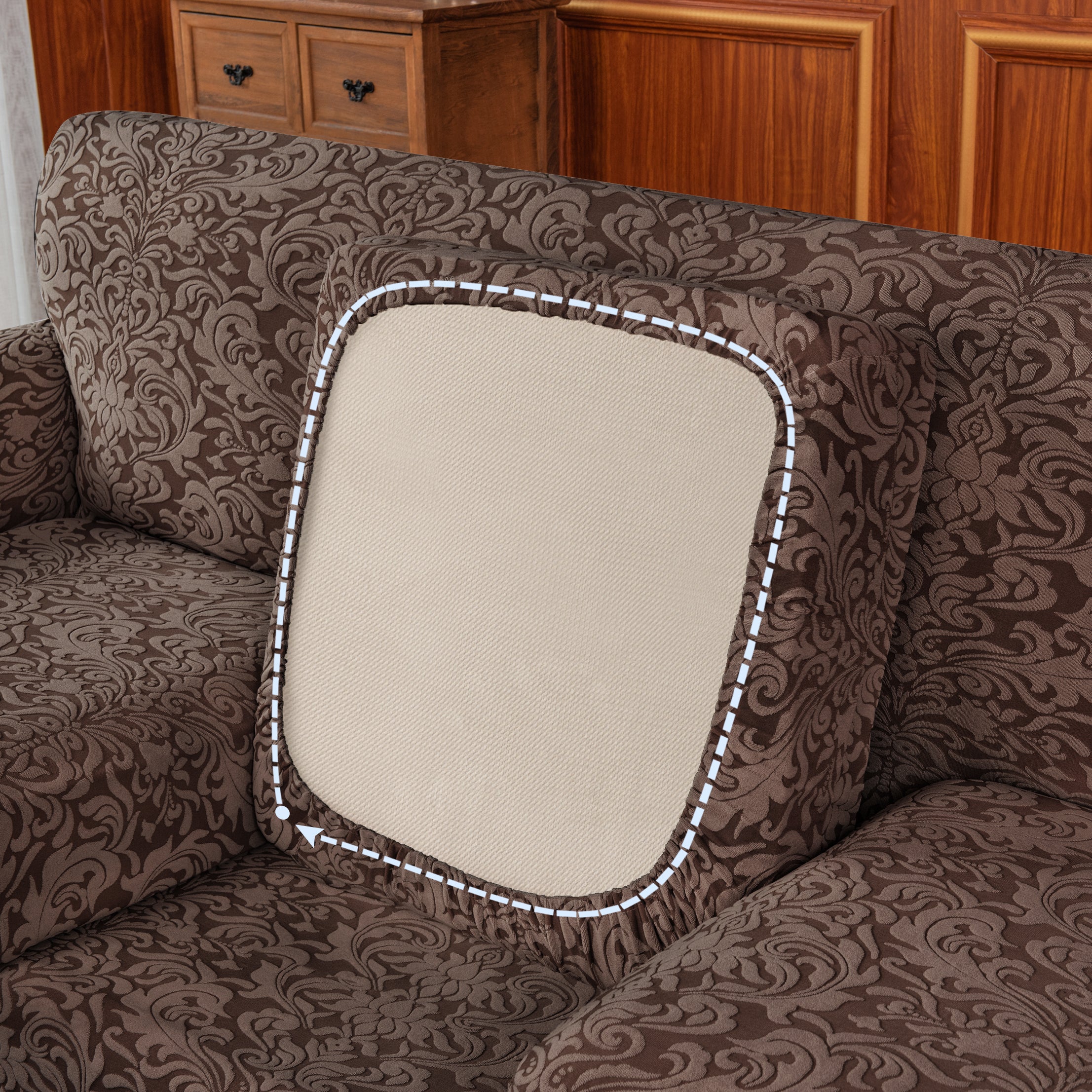 Barry Grayish Jacquard Stretch Sofa Cover