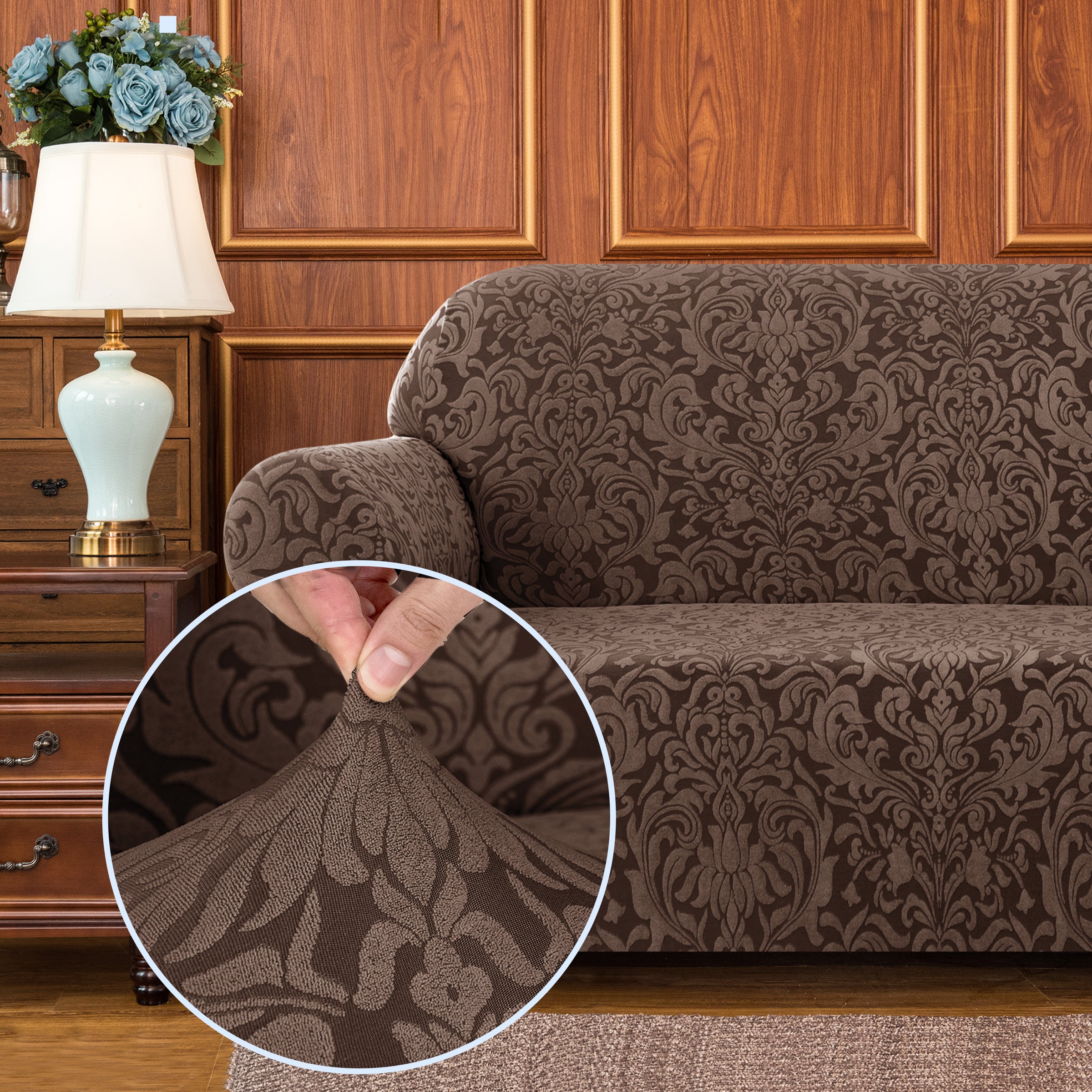 Barry Grayish Jacquard Stretch Sofa Cover