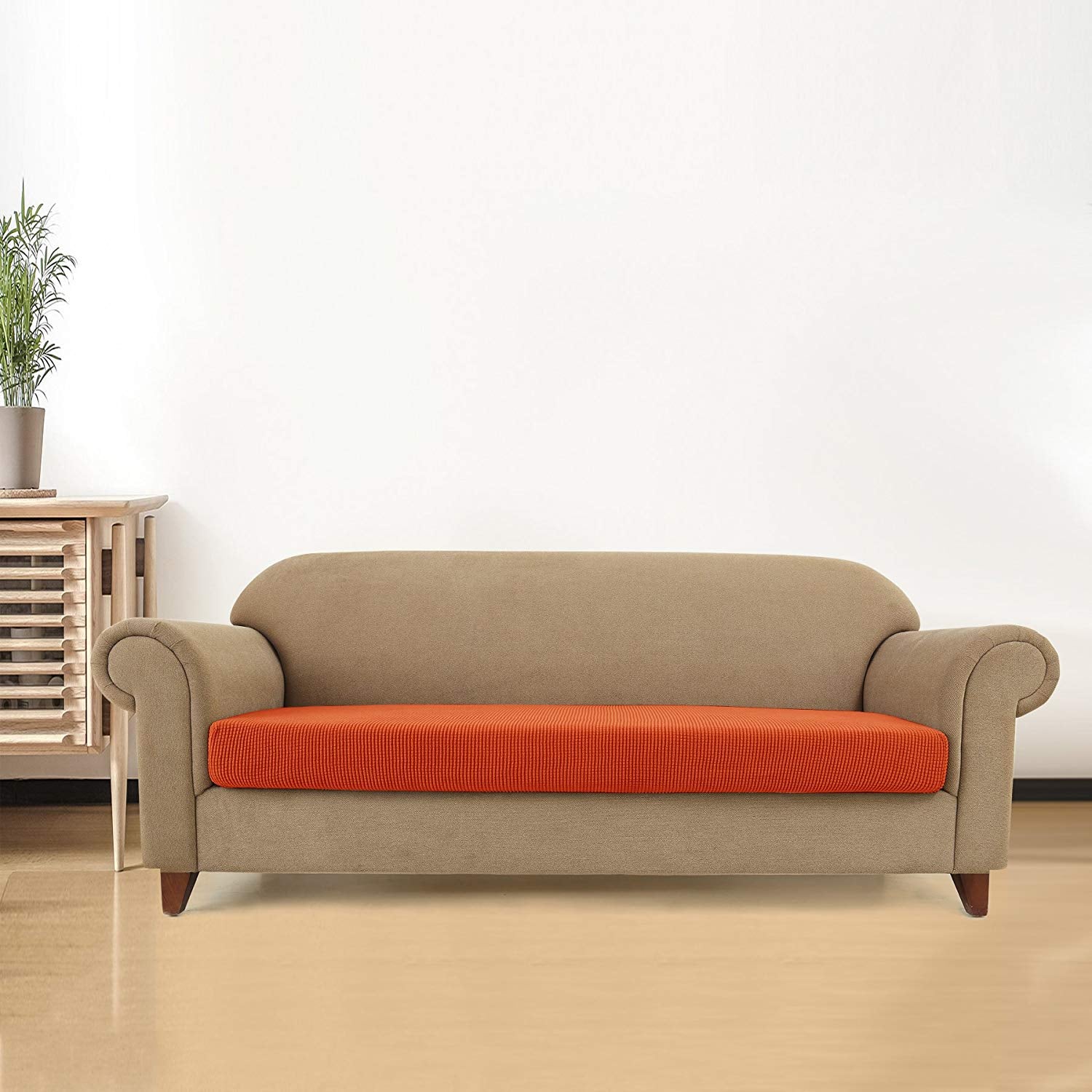 Loveseat / Orange Plaid Sofa / Orange Plaid
