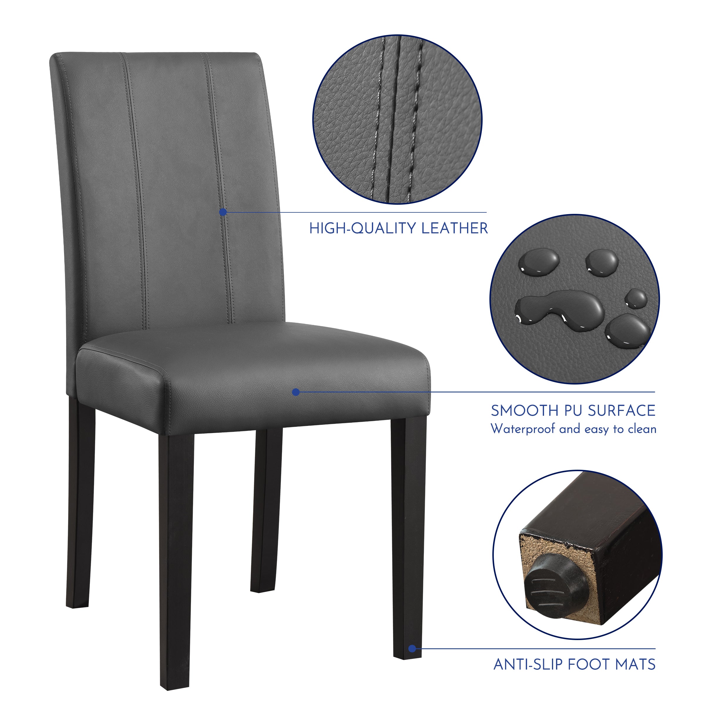 2PK Modern Upholstered PU Leather Dining Chairs